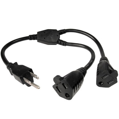 ACCL 1ft NEMA 5-15P to Dual NEMA 5-15R Power Cable, Black, 10 Amp