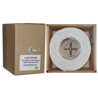 ACCL Plenum Speaker Cable, Pure Copper, 16 AWG/2 Conductor, 19 Strand / 0.297mm, CMP, Pullbox, White, 1000ft