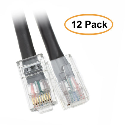 ACCL 2ft Cat5e RJ45 Bootless Ethernet Lan Cable, Black, 12pk