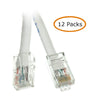 ACCL 2ft Cat5e RJ45 Bootless Ethernet Patch Cable, White, 12pk