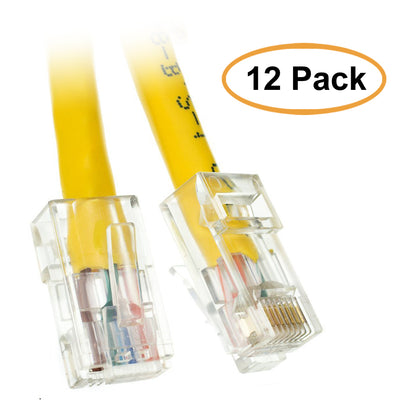 ACCL 2ft Cat5e RJ45 Bootless Ethernet Patch Cable, Yellow, 12pk