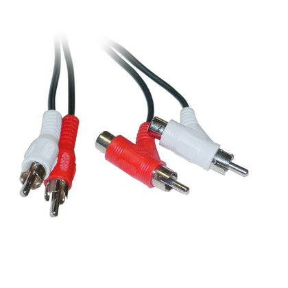 ACCL 12ft RCA Audio Piggyback Cable (2 RCA Male to 2 RCA Male + RCA Female Piggyback), Dual Channel (Right and Left)