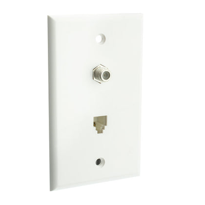 ACCL Satellite Wall Plate, F-pin Connector and Telephone Jack, White