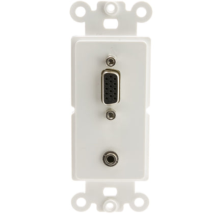 ACCL Decora VGA (HD15) Coupler and 3in 3.5mm Stereo Coupler, HD15 Female and 3.5mm Stereo Female Wall Plate Insert, White