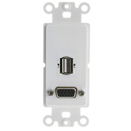 ACCL Decora VGA Coupler and USB Type A Coupler, HD15 Female and USB Type A Female Wall Plate Insert, White