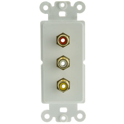 ACCL Decora 3 RCA Couplers (Red/White/Yellow), RCA Female Wall Plate Insert, White