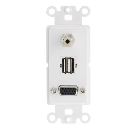 ACCL Decora VGA Coupler, 3.5mm Stereo Jack & USB Type A Coupler [HD15 Female/3.5mm Female/USB Type A Female] Wall Plate Insert, White