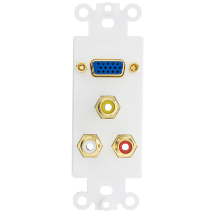 ACCL Decora 1 VGA Coupler and 3 RCA Couplers (Red/White/Yellow), HD15 Female and RCA Female Wall Plate Insert, White