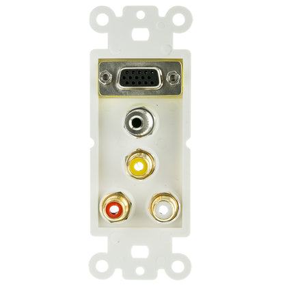 ACCL Decora with 1 VGA, 3.5mm Stereo and 3 RCA (Red/White/Yellow) Female Couplers Wall Plate Insert, White