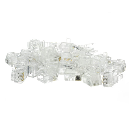 ACCL Phone/Data RJ12 (6P6C) Crimp Connectors/Modular Plug for Flat Cable, Clear, (Bag of 50 Plugs)