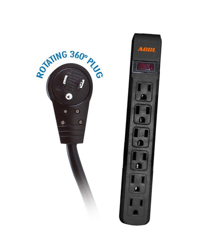 ACCL 15ft Surge Suppressor, 6 Outlet, Black Horizontal Outlets