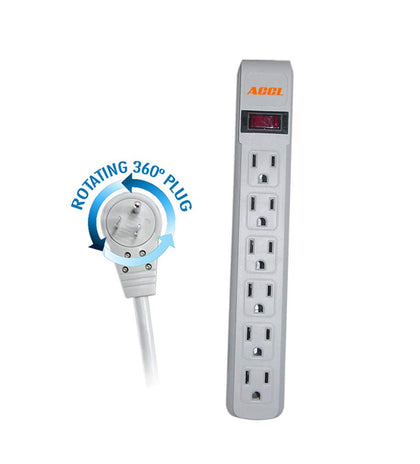 ACCL 25ft Surge Suppressor, 6 Outlet, Gray Horizontal Outlets